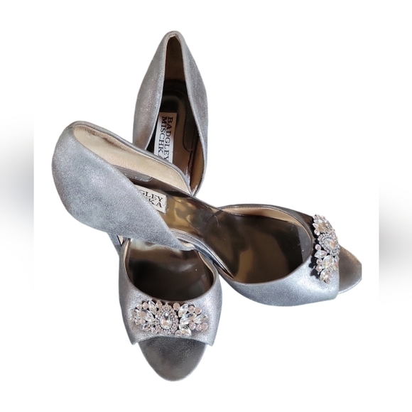 Badgley Mischka Women's Metallic Gray D'orsay Leather Holiday Heels Sz 10 - Picture 3 of 10